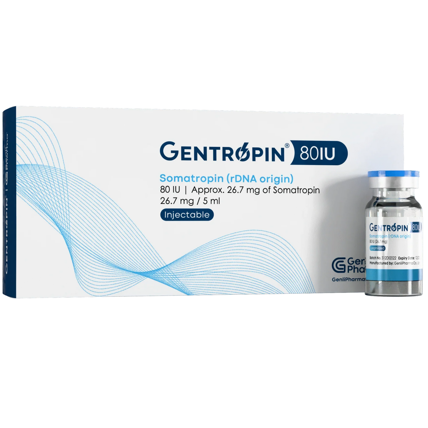 Gentropin 80IU somatropina inyectable para uso fitness y alto rendimiento, caja y vial