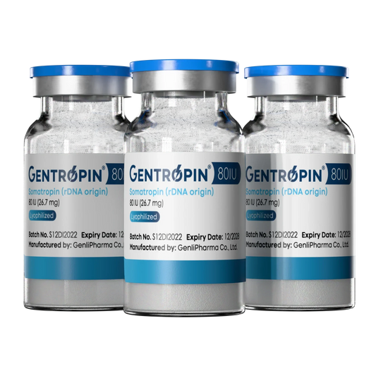 Tres frascos de Gentropin 80IU somatropina, suplemento farmacológico para culturismo y fitness