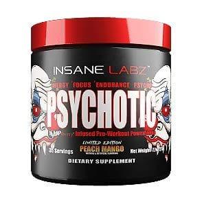 Pre-entreno Psychotic Insane Labz sabor peach mango, suplemento para culturismo y fitness, 35 porciones.