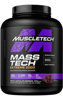 Suplemento Mass Tech Extreme 2000 Triple Chocolate Brownie para ganar masa muscular, pote negro