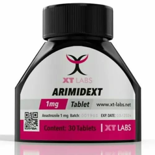 Envase de Arimidext XT Labs, 1 mg, 30 tabletas, suplemento para culturismo y fitness