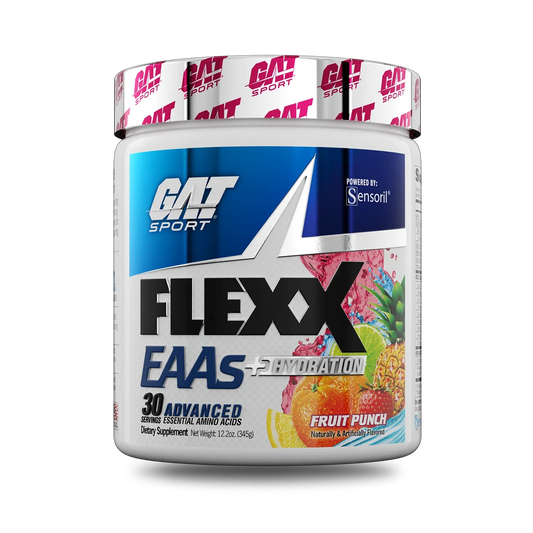 Suplemento Flexx EAAs hidratación sabor fruit punch, aminoácidos esenciales para fitness