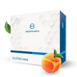Caja de suplemento Glúteo Max de Mesofrance para volumen y definición fitness, fondo blanco.