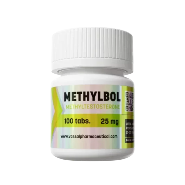 Frasco de Methybol 100 tabletas 25 mg, suplemento para culturismo y fitness.