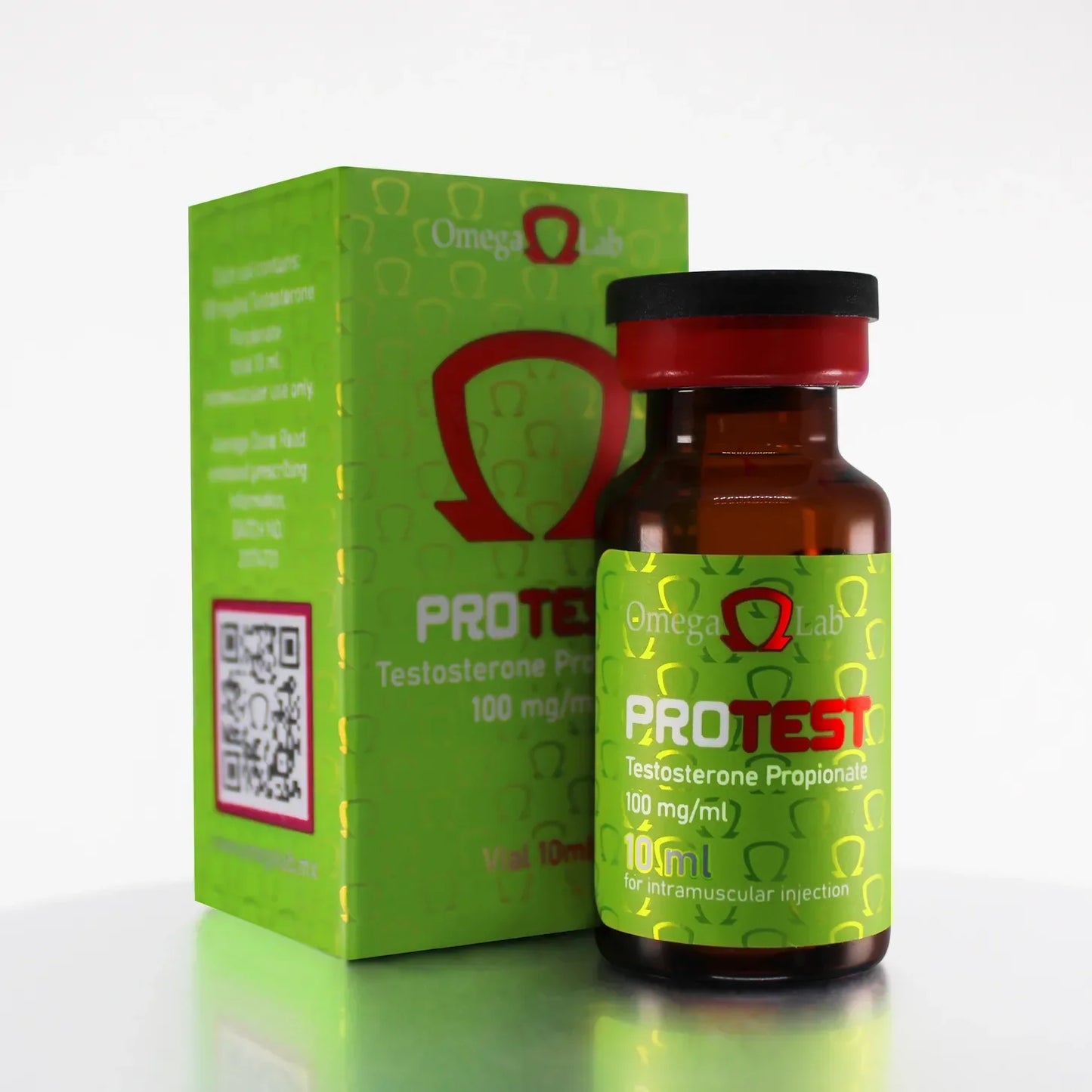 Frasco de 10 ml de propionato de testosterona 100 mg con caja verde para deportistas