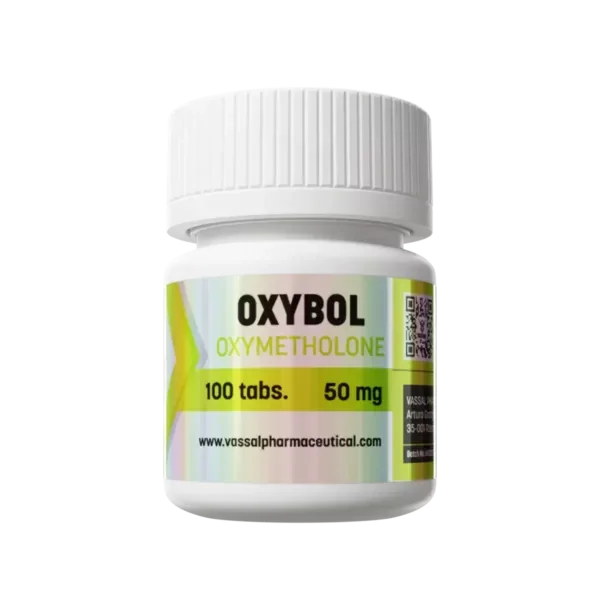 Frasco de Oxybol Oxymetholone 50 mg, 100 tabletas, suplemento para culturismo y fitness.