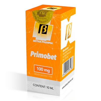 Caja naranja de Primobet 100 mg, suplemento inyectable de farmacología deportiva, 10 ml