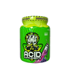 Bote de suplemento deportivo ACID Supplements sabor uva, diseí±o verde y violeta con temática radioactiva.