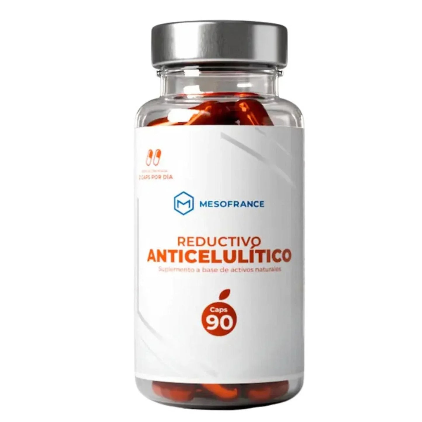 Frasco de 90 cápsulas reductivo anticelulítico mesofrance, suplemento natural anticelulitis.