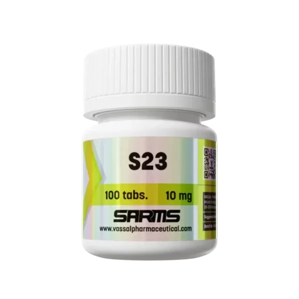 Frasco de S23 SARMs, 100 tabletas de 10 mg, suplemento para fitness y alto rendimiento.