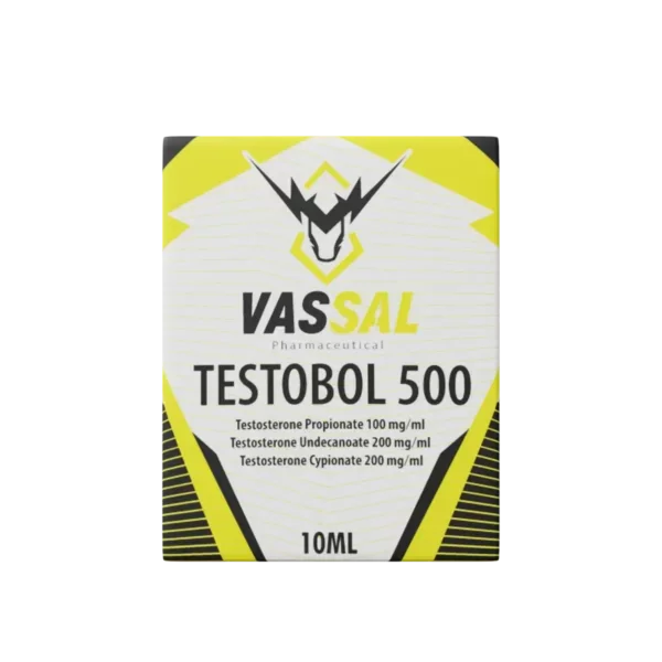 Caja de Testobol 500 de 10 ml con testosterona, suplemento para culturismo y fitness.