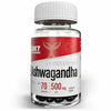 Frasco de suplemento Ashwagandha 500mg con 70 cápsulas, extracto herbal para fitness.