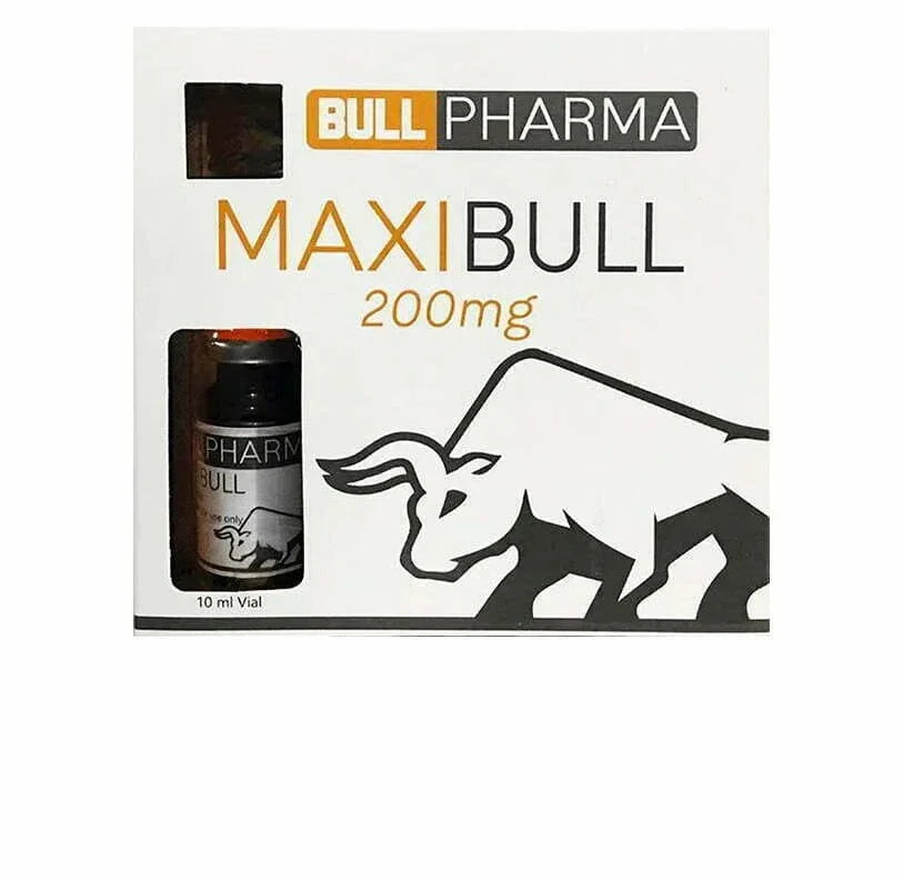 Caja de MaxiBull 200mg de Bull Pharma, suplemento inyectable para culturismo y fitness.