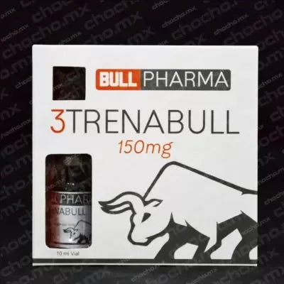 Caja de suplemento deportivo Bull Pharma Trenabull 150mg para culturismo, vial visible.