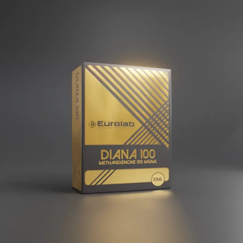 Caja de DIANA 100 Methandienone 100 mg/ml de Eurolab, fondo gris, producto farmacológico deportivo