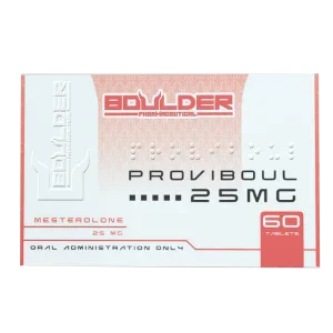 Caja de ProviBoul 25mg, 60 tabletas, suplemento de mesterolona para culturismo y fitness.