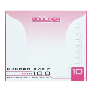Caja de Boulder Pharmaceuticals Nandro Rapid 100, suplemento inyectable para culturismo y fitness
