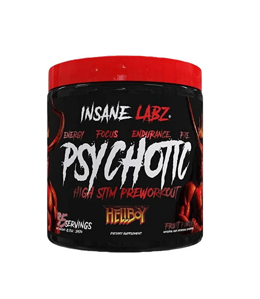 Suplemento preentrenamiento Psychotic Hellboy sabor fruit punch, 35 servicios, rendimiento deportivo