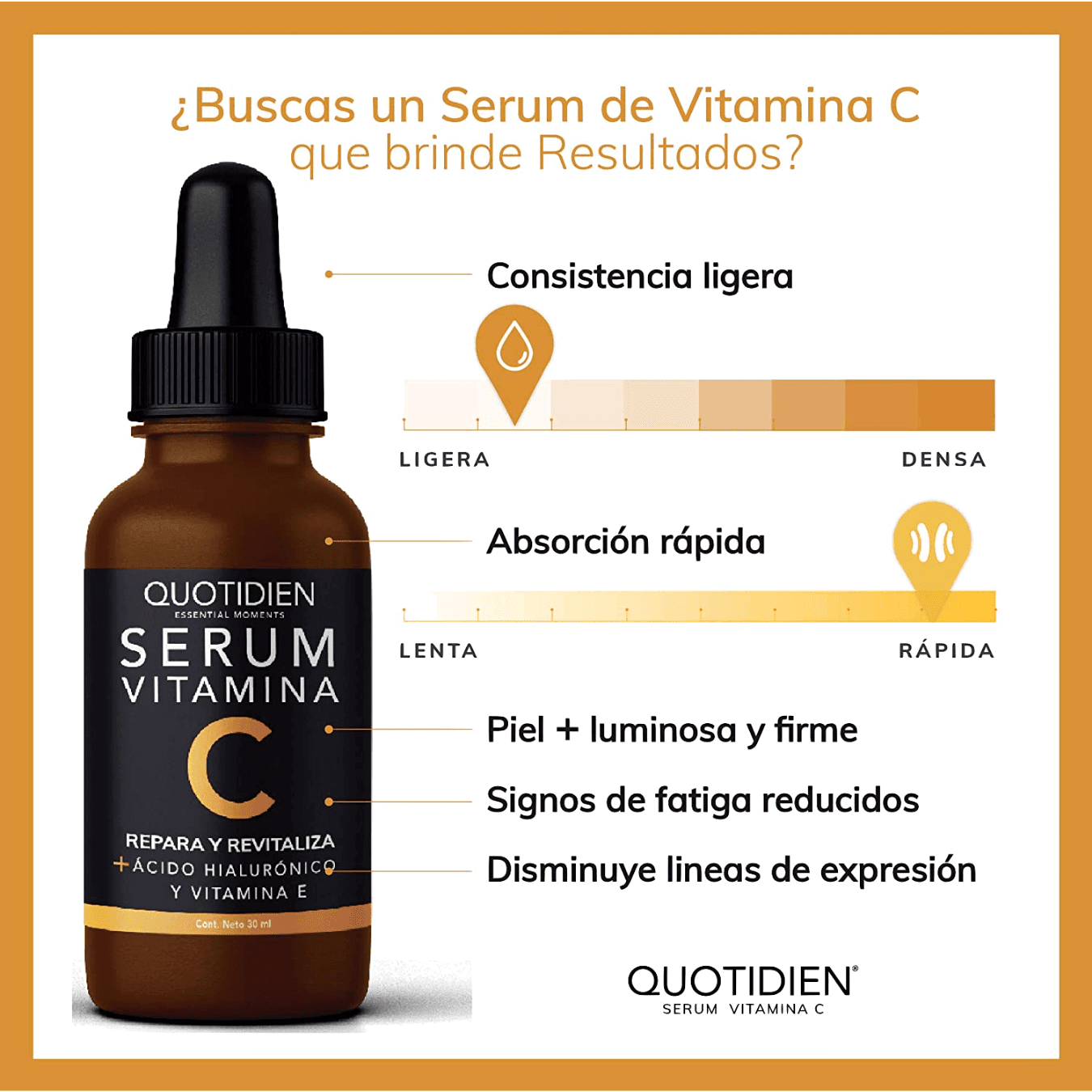 Serum Vitamina C + Ácido Hialurónico + Vitamina E- Serum Facial -95% Ingredientes Naturales- Aclara, Revitaliza, Restablece, Hidrata y Tonifica la Piel-Ideal Para Todo Tipo de Piel-30ml
