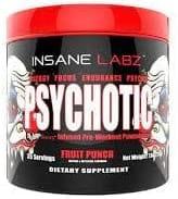 Bote de suplemento pre-entrenamiento Psychotic sabor Fruit Punch para fitness, 35 servicios.