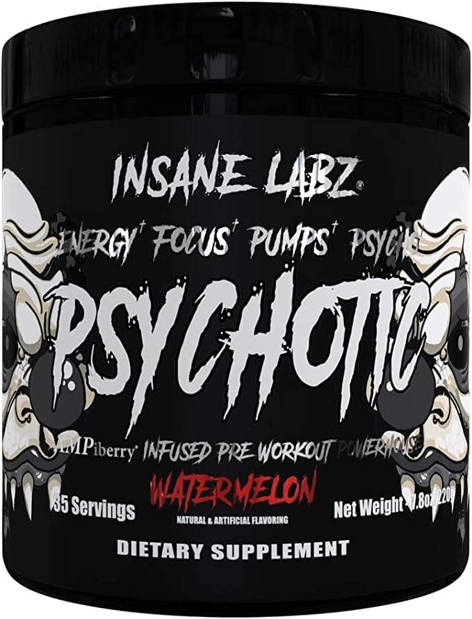 Suplemento pre-entrenamiento sabor sandí­a Insane Labz Psychotic, 35 porciones, envase negro