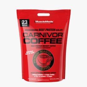 Bolsa de suplemento proteico Carnivor Coffee sabor café para fitness, 2 lbs, fondo blanco