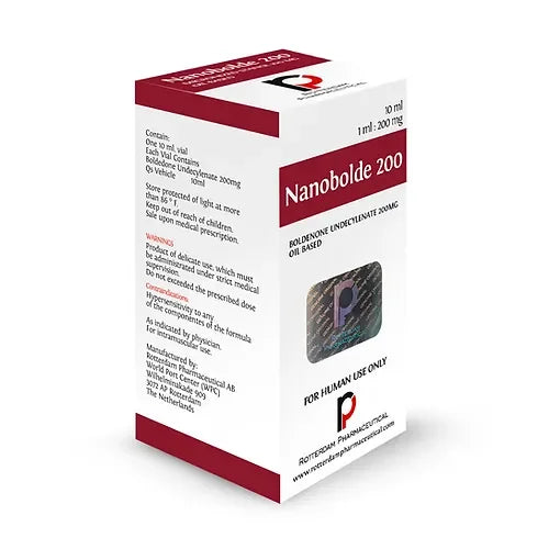 Caja de Nanobolde 200, boldenona undecilenato 200mg, suplemento farmacológico deportivo.