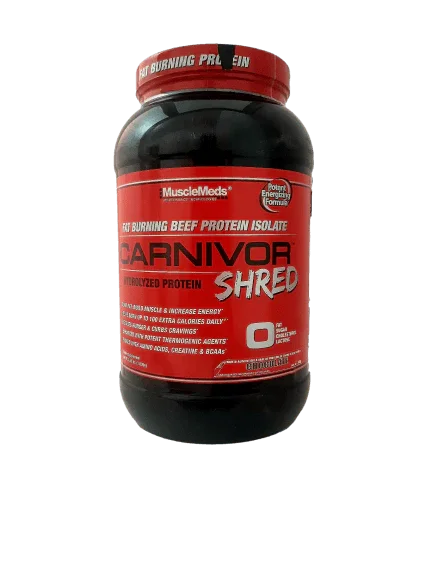 Bote de proteí­na hidrolizada Carnivor Shred sabor chocolate, suplemento para fitness y musculación