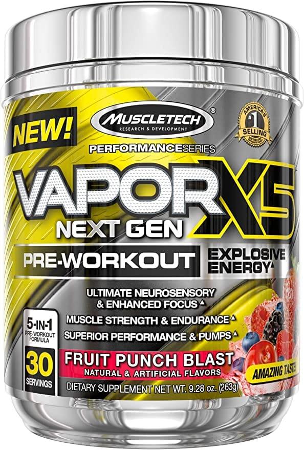 Suplemento pre-entreno Vapor X5 Next Gen sabor Fruit Punch, 30 servicios, energí­a explosiva para fitness