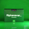 Caja de Alphanavar 10mg Oxandrolone 90 tabletas sobre fondo verde, suplemento deportivo