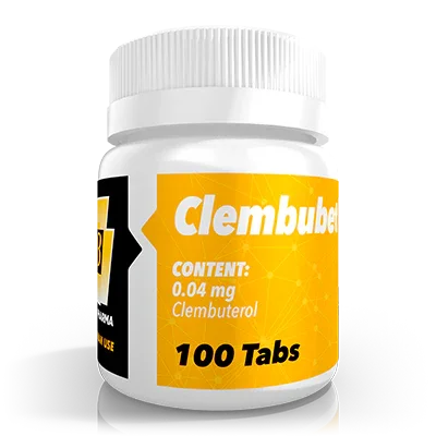 Frasco de Clembubet 0.04 mg, 100 tabletas para fitness y culturismo, etiqueta amarilla