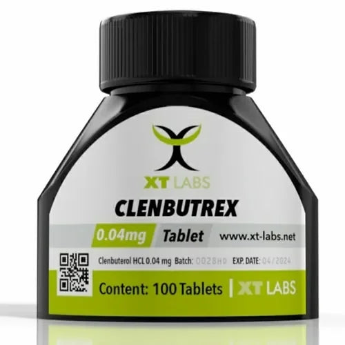 Frasco de tabletas Clenbutrex 0.04 mg XT Labs, suplemento para fitness, 100 tabletas.