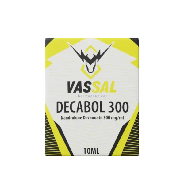 Caja de Decabol 300 VASSAL, suplemento de Nandrolone Decanoate 300 mg/ml, 10 ml, fondo negro