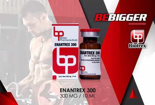 Frasco y caja de Enantrex 300 mg para musculación, suplemento para rendimiento deportivo.