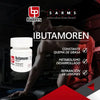 Frasco de Ibutamoren MK-677 Biotrex junto a atleta en gimnasio, beneficios resaltados para culturismo