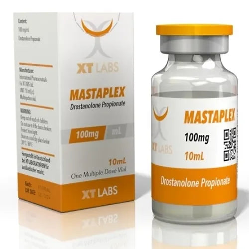 Frasco y caja de MASTAPLEX 100mg 10mL Drostanolone Propionate para fitness y culturismo