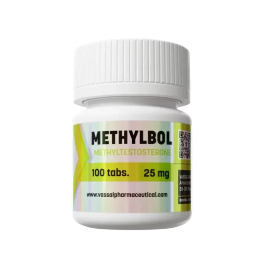 Frasco de Methybol 100 tabletas 25 mg, suplemento para culturismo y fitness.
