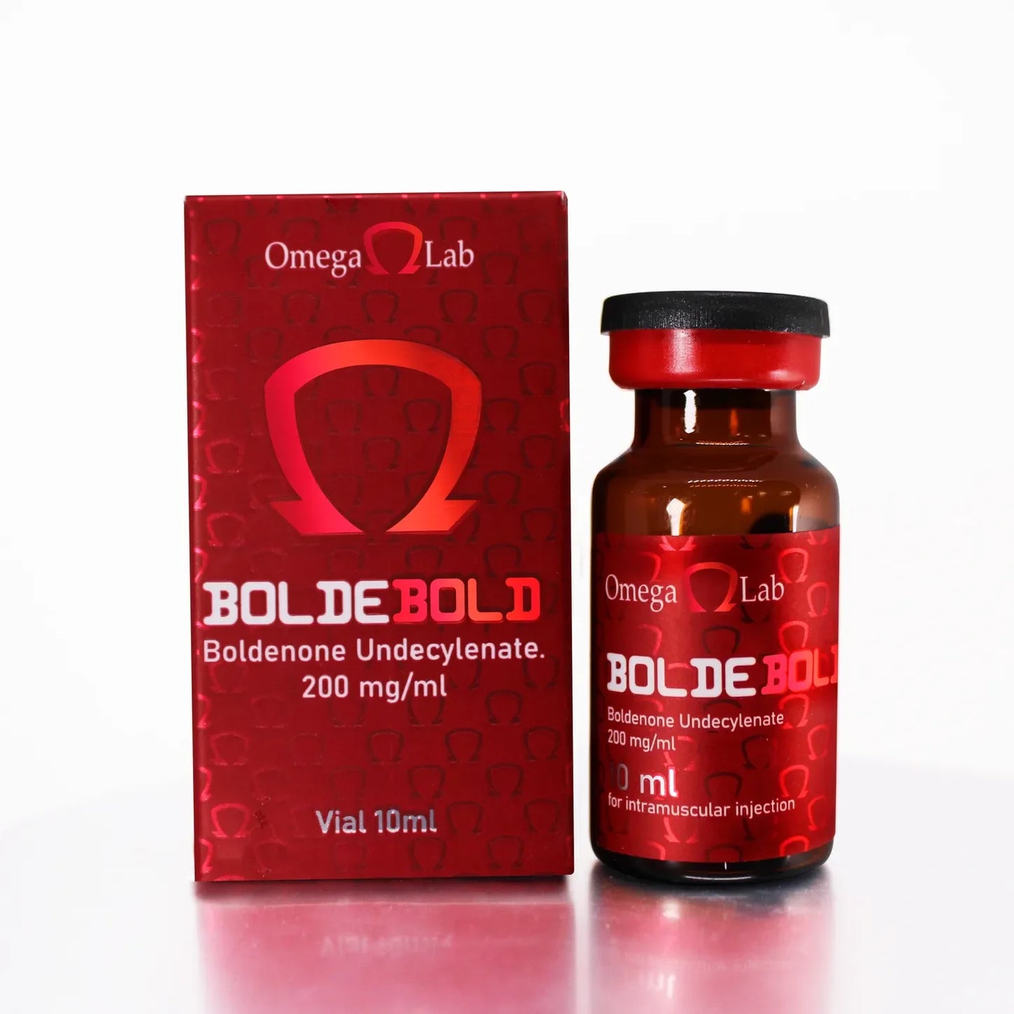 Vial y caja de Boldenona Undecilenato 200 mg/ml 10 ml, suplemento para culturismo.