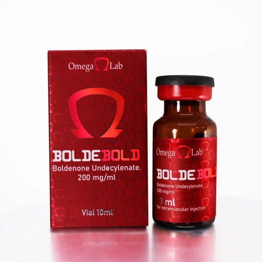 Vial y caja de Boldenona Undecilenato 200 mg/ml 10 ml, suplemento para culturismo.