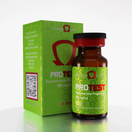 Frasco de 10 ml de propionato de testosterona 100 mg con caja verde para deportistas