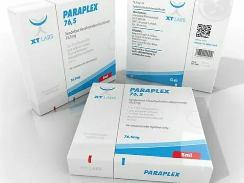 Cajas de Paraplex 76.5 mg de XT Labs, suplemento en ampolletas para alto rendimiento deportivo