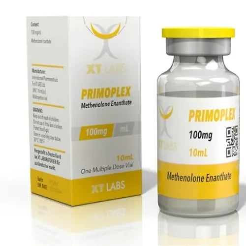 Vial y caja de Primoplex 100mg 10ml Methenolone Enanthate, suplemento para culturismo
