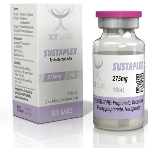 Frasco y caja de SUSTAPLEX 275mg 10ml, mezcla de testosterona para fitness y culturismo