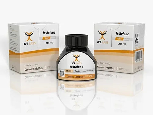 Envase de tabletas Testolone RAD-140 XT LABS, suplemento para culturismo y fitness, 10mg 50 tabletas.