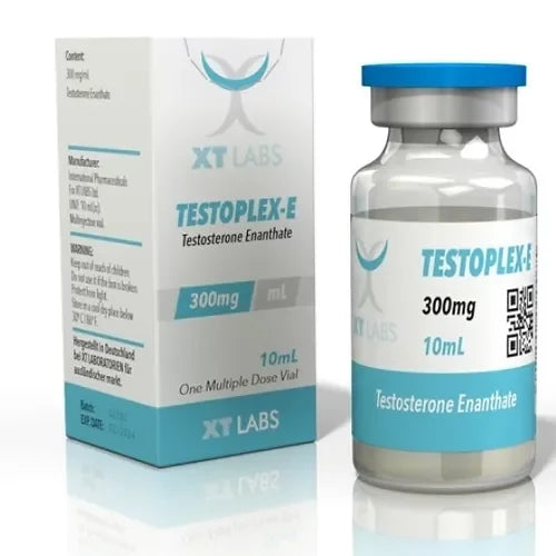 Frasco y caja de Testoplex-E 300mg 10ml testosterona enantato para uso en culturismo