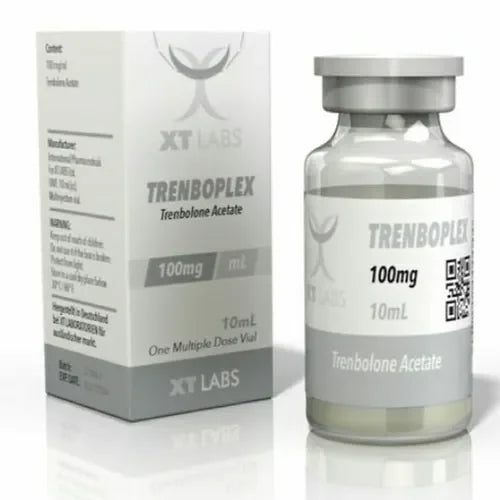 Frasco y caja de Trenboplex 100 mg 10 ml, suplemento farmacológico para culturismo y fitness