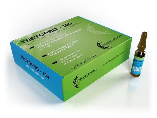 Caja de Testopro-100 y ampolla para inyección intramuscular, suplemento para culturismo.