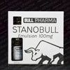 Caja de Stanobull Emulsion 100mg Bull Pharma con frasco visible, suplemento para fitness y culturismo