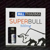 Caja de suplemento Bull Pharma SuperBull 500mg, frasco visible y diseí±o de toro, farmacologí­a deportiva
