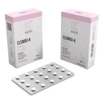 Cajas de Clembu-K Kassel Pharma 40mcg y blí­ster de tabletas, suplemento para definición muscular